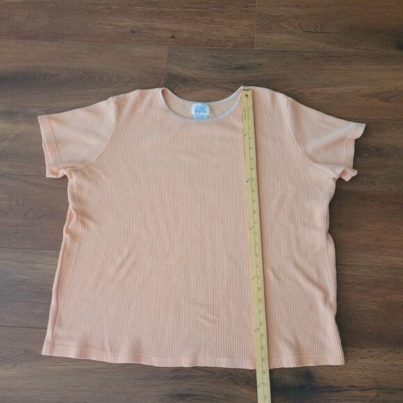 Vintage Waffle Knit Thermal Womens 1X Orange Shirt Short Sleeve Grunge Top ROC - Picture 6 of 8